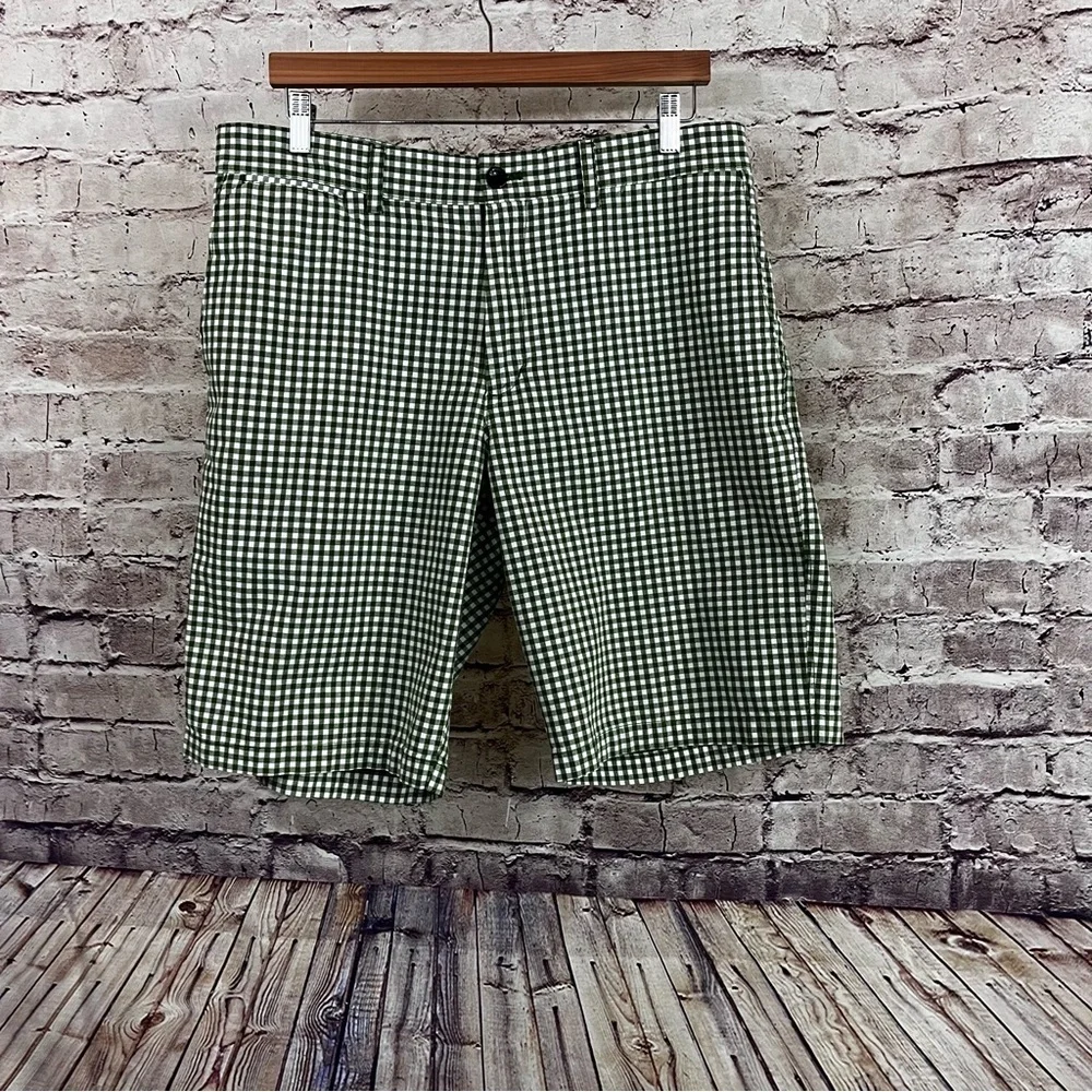 Banana Republic Green Check Flat Front Chino Shorts